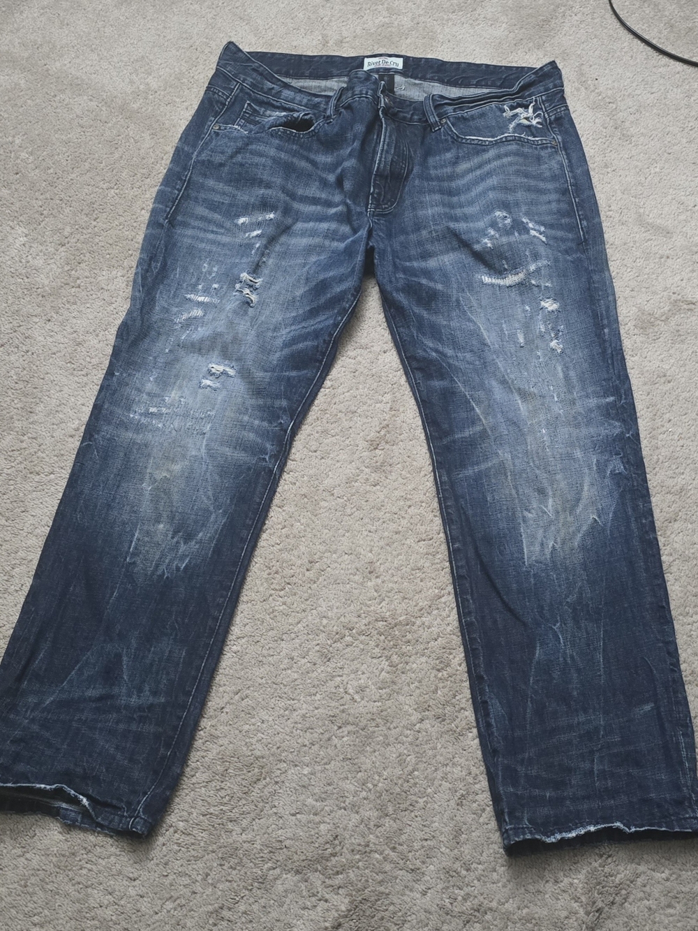 Rivet de Cru Men's Dark Wash Relaxed Straight-Leg Jeans 40x32
